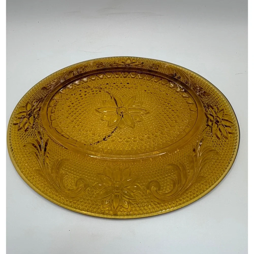 Tiara Indiana Glass Sandwich Amber Snack Set Tea Cup Plate Vintage Amber Gold